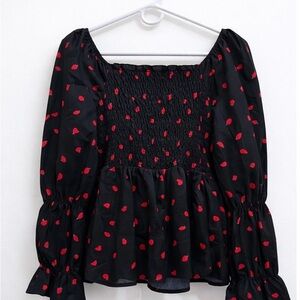 SHEIN Black Blouse with Red Accents